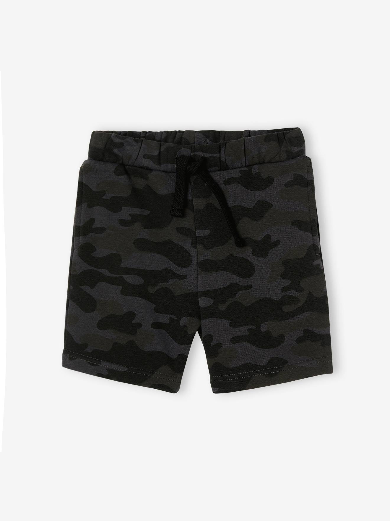 Bermuda masculina de lã polar com estampa camuflada preta.