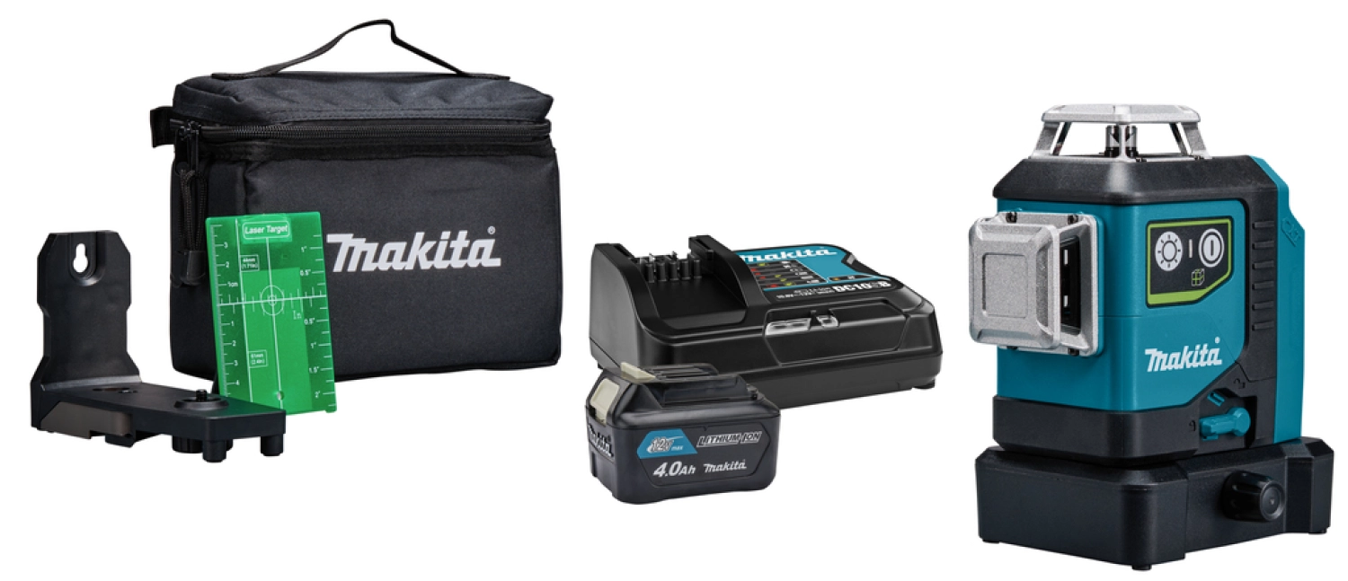 Makita SK700GDX 12V Max Li-Ion accu kruislijnlaser set (1x 4.0Ah) in tas - zelfnivellerend - groen 3x360° - 35m