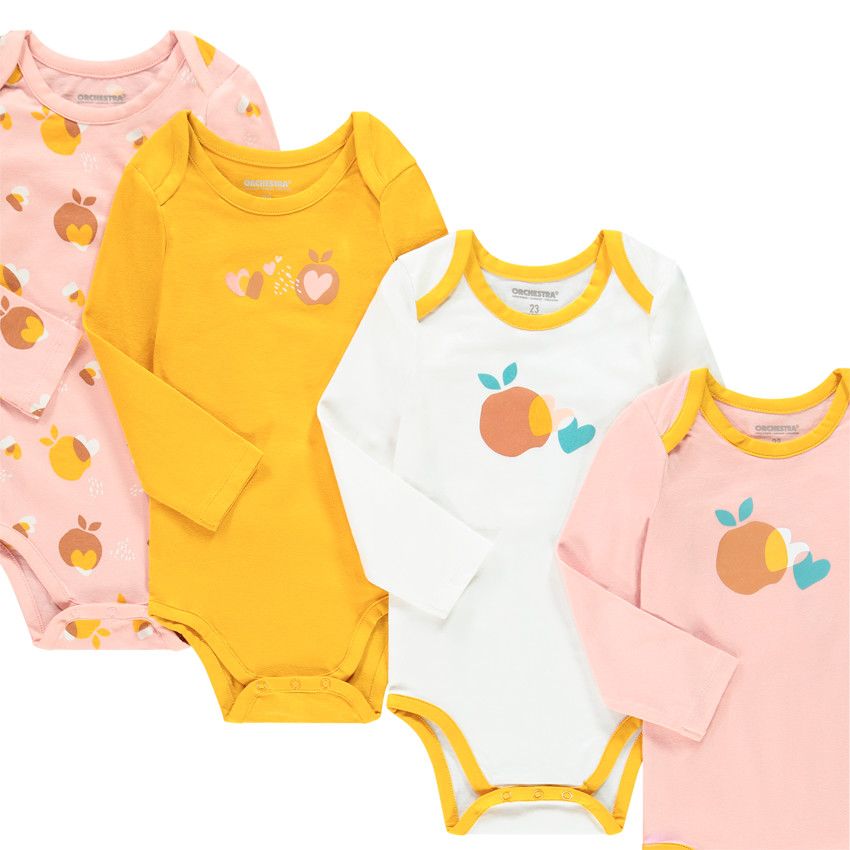 Lot de 7 bodies manches longues en coton bio pour bébé fille - Rose