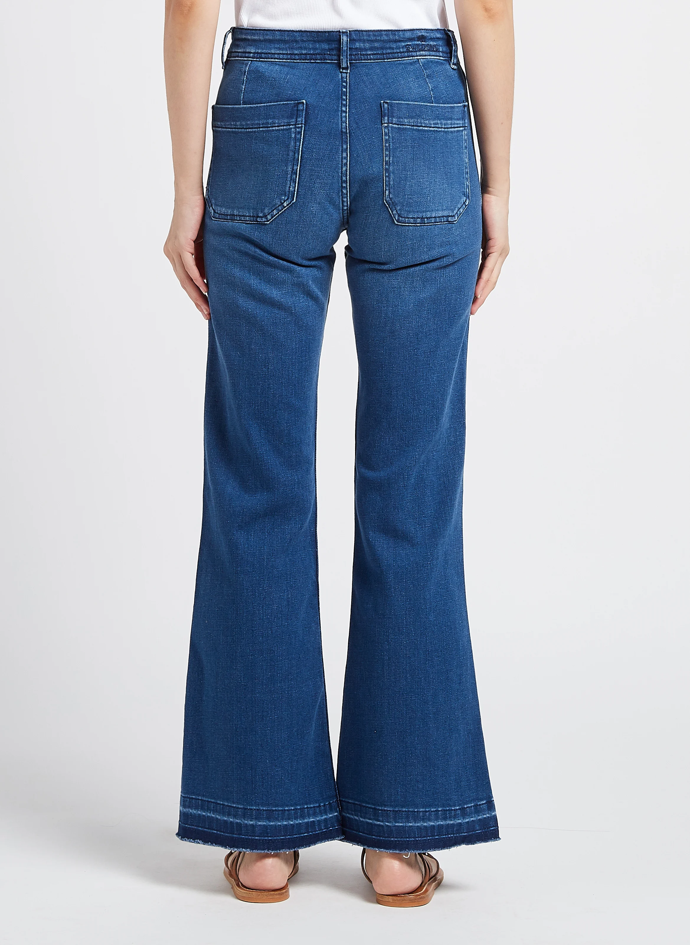 FRAISE - Jean flare en coton délavé | Bleu