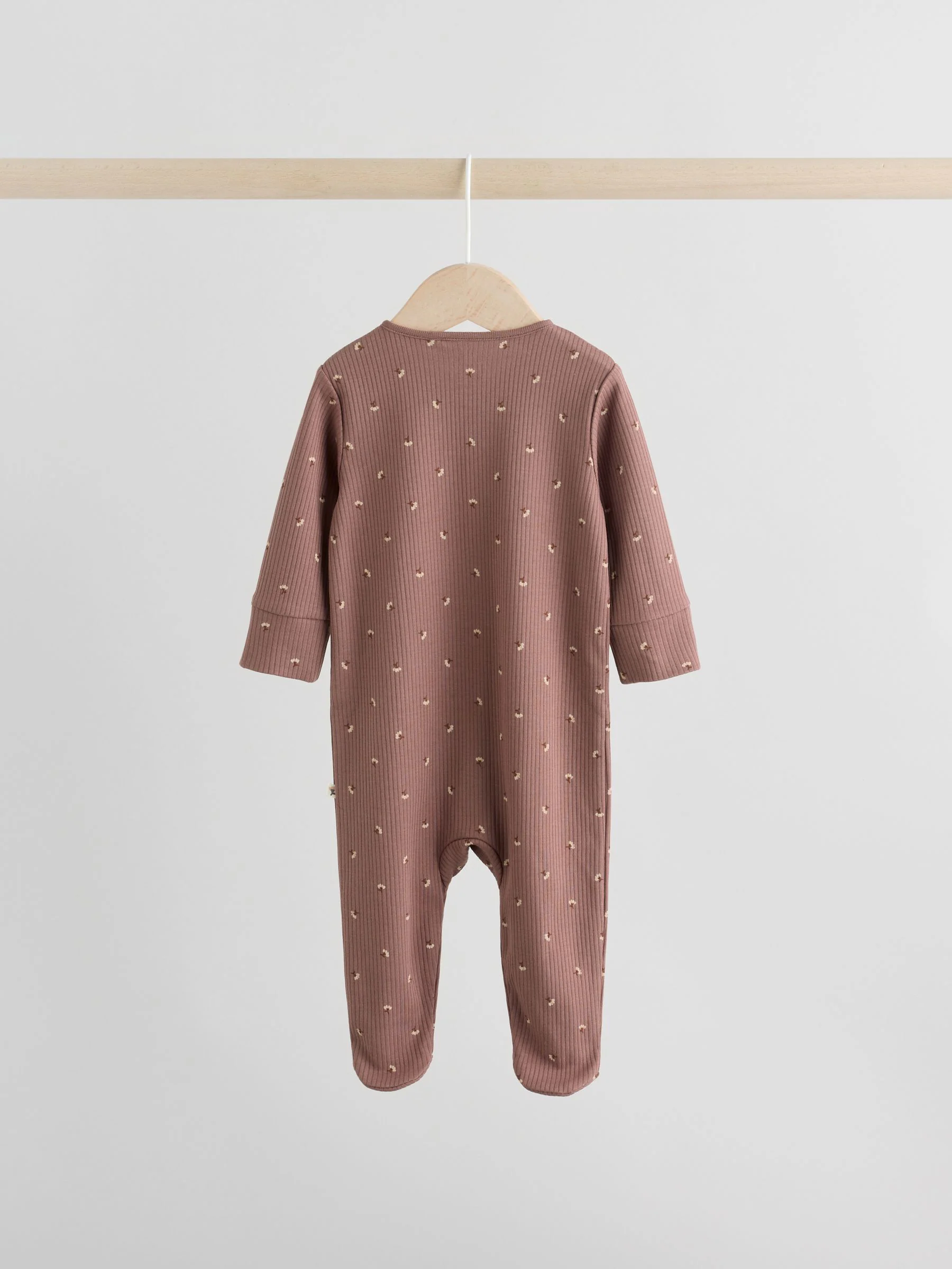 Bruin met fijne bloemenprint - Verpakking van 3 babypyjama's (0-2jr)
