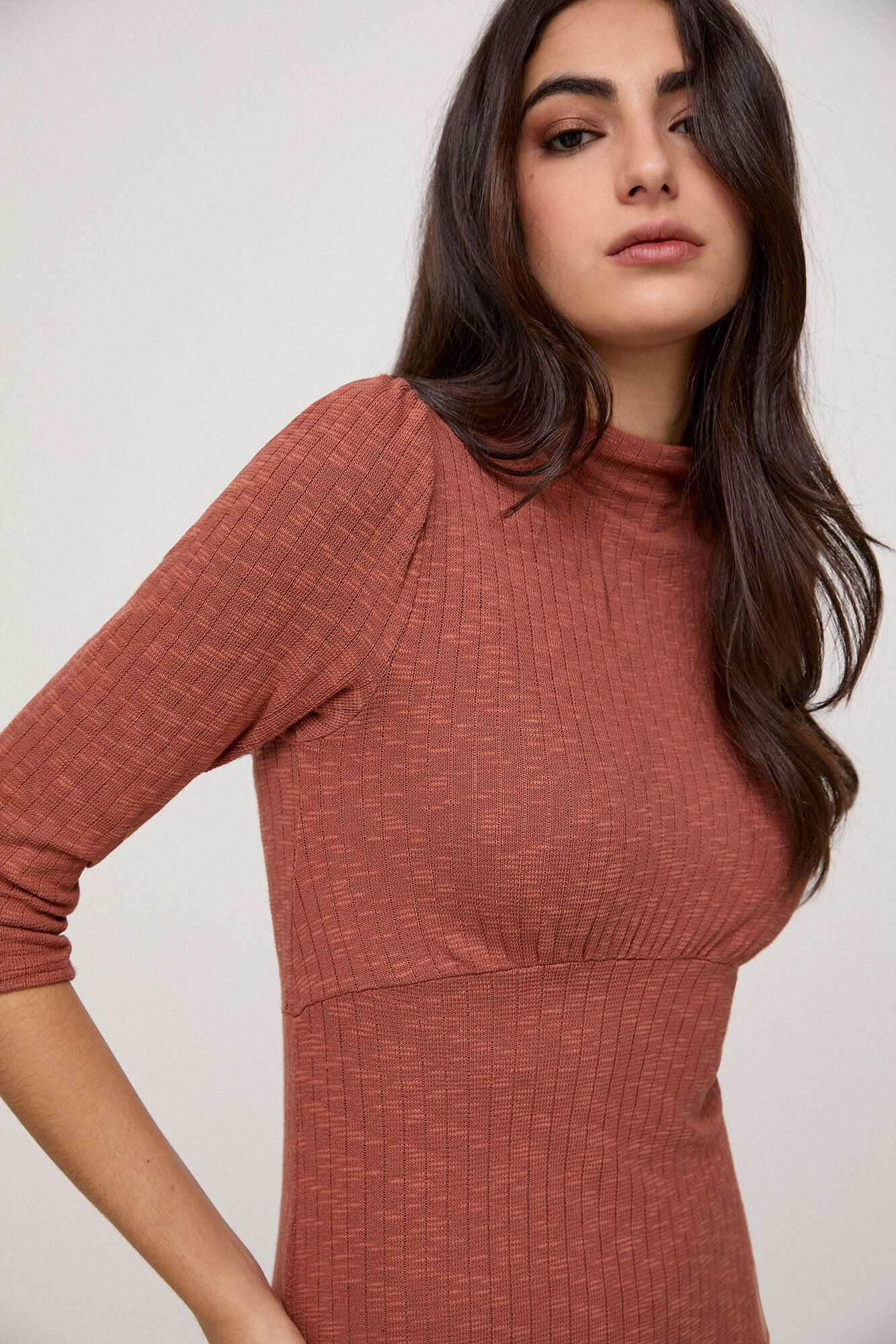 Vestido midi de malha - Laranja