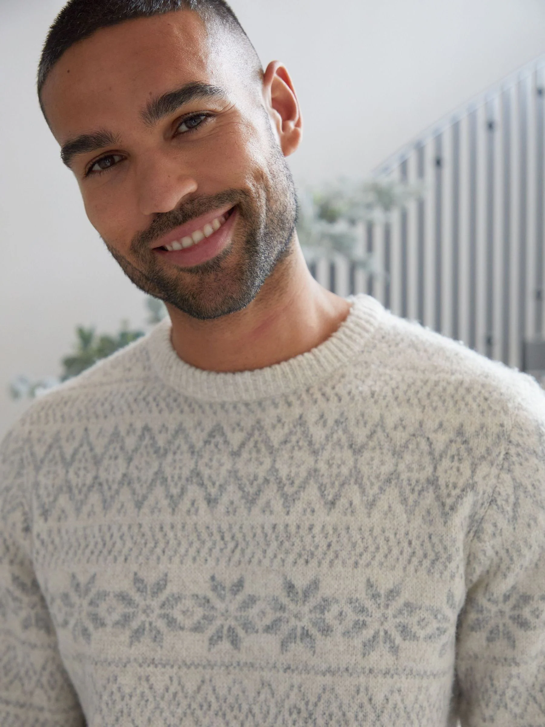 Lichtgrijs - Threadbare kersttrui met Fairisle-patroon en ronde hals