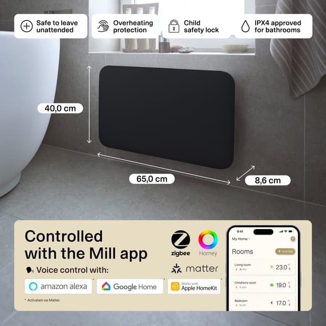 Mill Invisible Wi-Fi Gen4 panelradiator PA700WIFI4sort (sort)