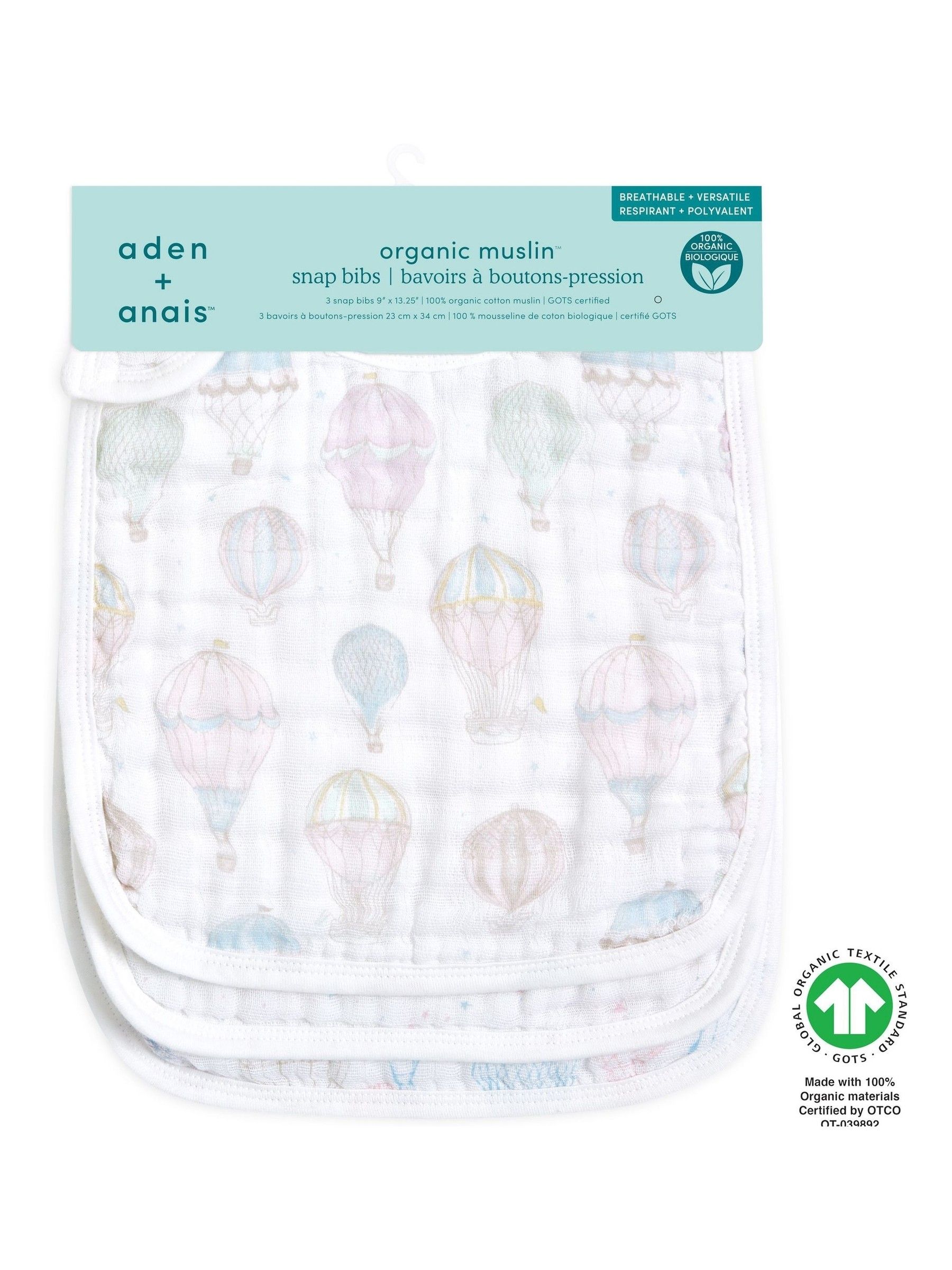 aden + anais Rising Star 3 set van 100% katoenen mousseline slabbetjes met drukknopen