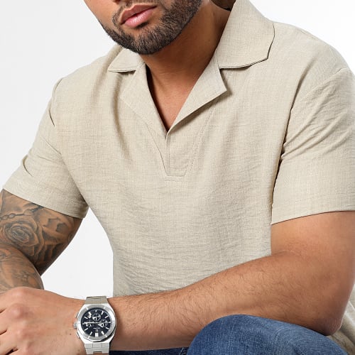 Polo Manches Courtes Effet Lin 0178 Beige Chiné