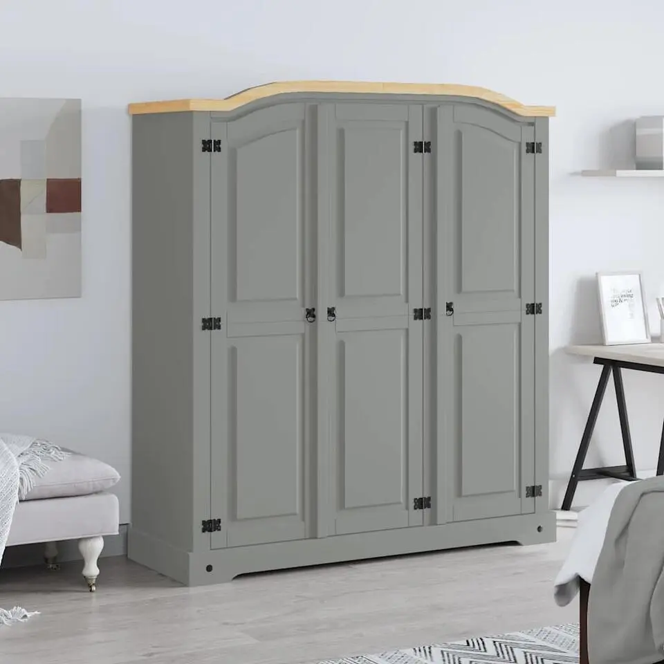 vidaXL - 2-deurs Kledingkast - Massief grenenhout - Grijs - 101x52x170 cm