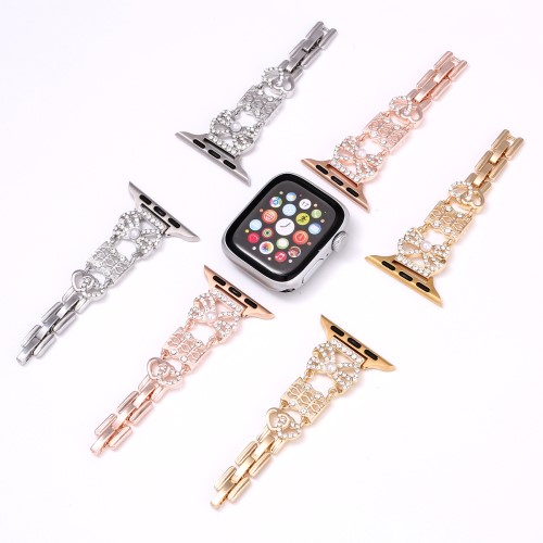 Apple Watch (42/41/40/38 mm) Schmuck-Armband mit Glitzer-Schleifen (Gelenkumfang: 160-220mm) - Roségold