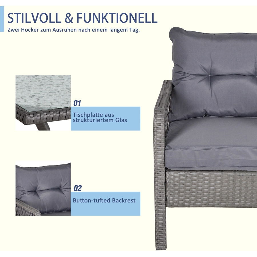 Outsunny Rattan Sitzgarnitur 5-teilig grau