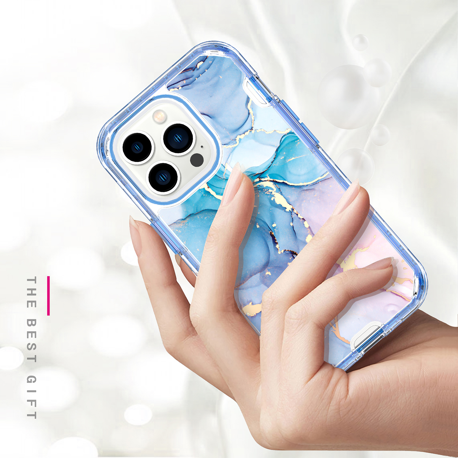 iPhone 14 Pro Max Hybrid Hülle TPU Bumper mit Acryl Rückseite im Marble Marmor Design - Style 5