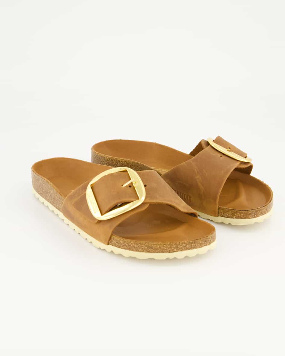Birkenstock Madrid Big Buckle Leder geölt Pantoletten in Braun