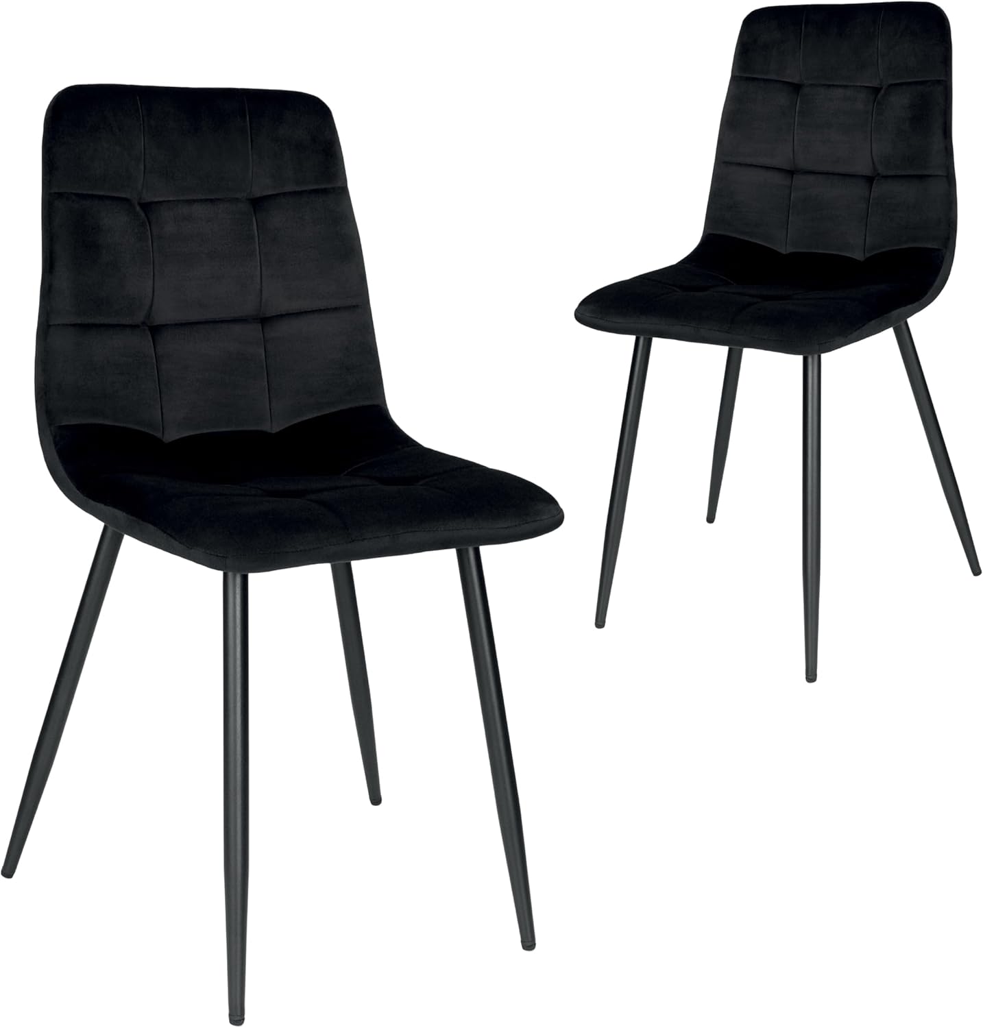 Roma Esszimmerstühle 2er Set | Samtstuhl Schwarz | Gepolsterte Sitz- & Rückenfläche | Regulierbare Metallfüße | Ideal für Küche Esszimmer Wohnzimmer