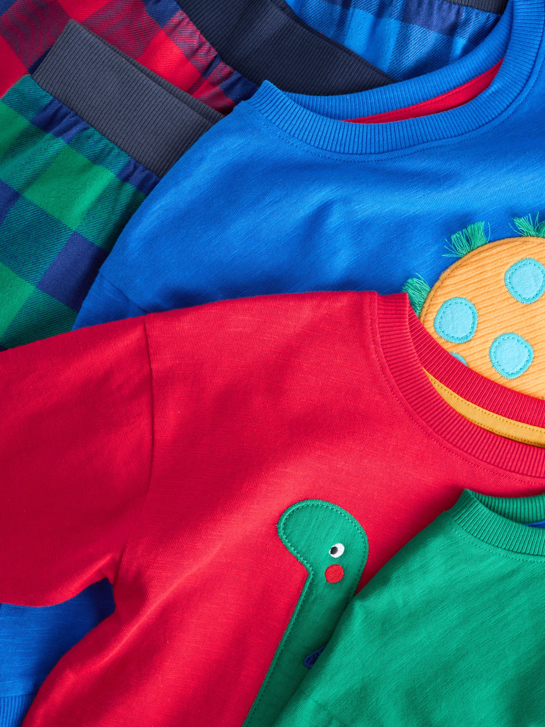 Rood/blauw/groen geruite dinosaurus - Pyjama met geweven onderkant 3 Pack (9mths-12yrs)