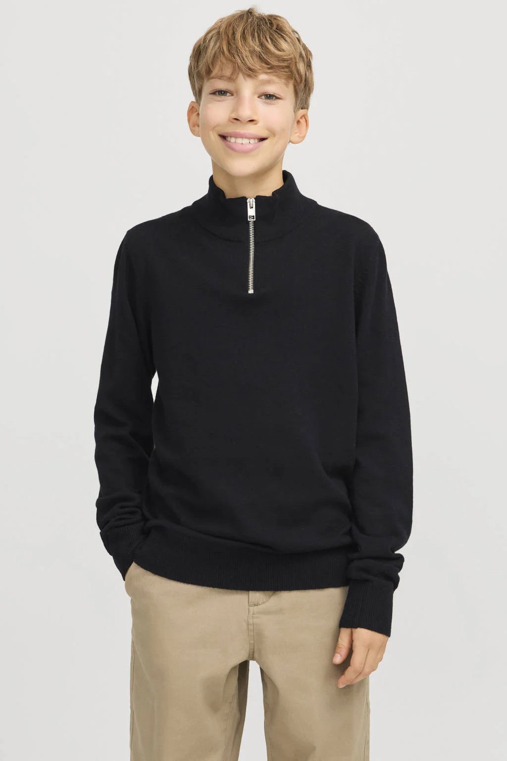 JACK & JONES JUNIOR trui zwart fijn gebreid