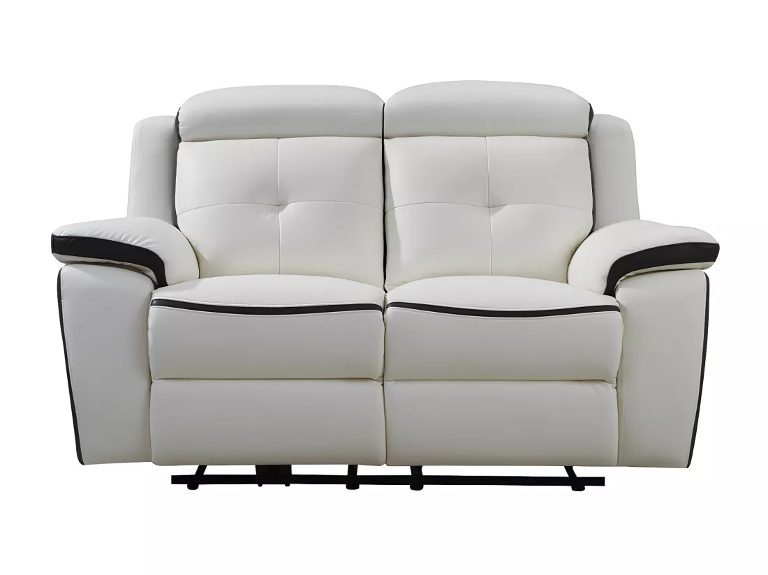 Canapés 3 places 2 places et un fauteuil relax électrique en cuir ANGELIQUE - Blanc/anthracite