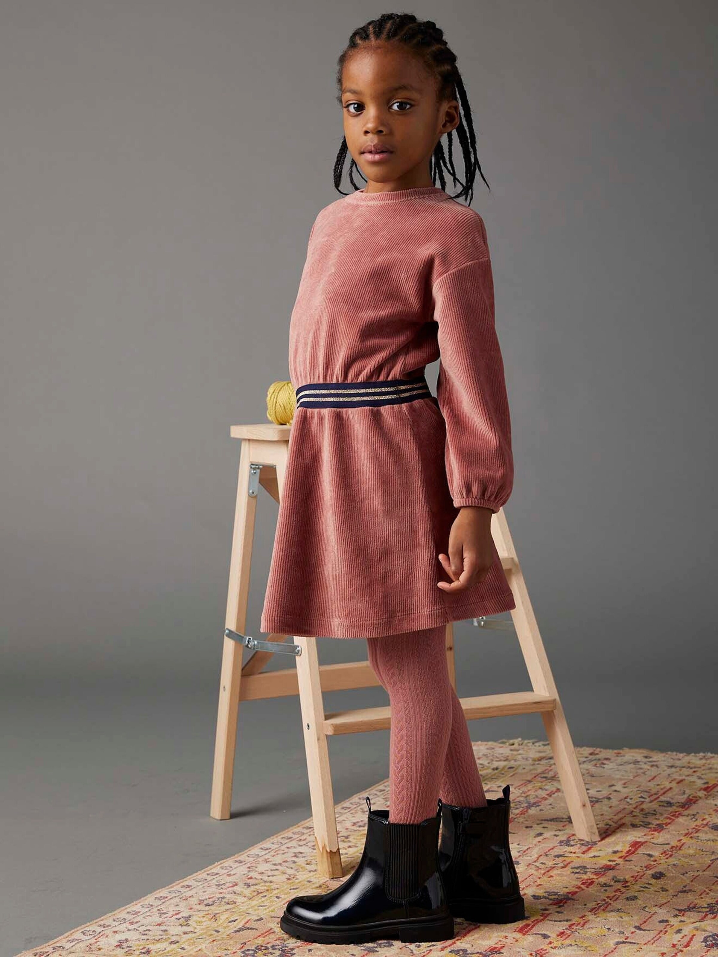 Vertbaudet Mädchen Samtkleid mit Glitzer-Taille rosenholz