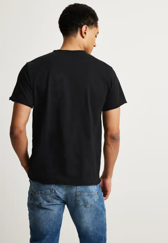 Slub T mit offenen Kanten - Black