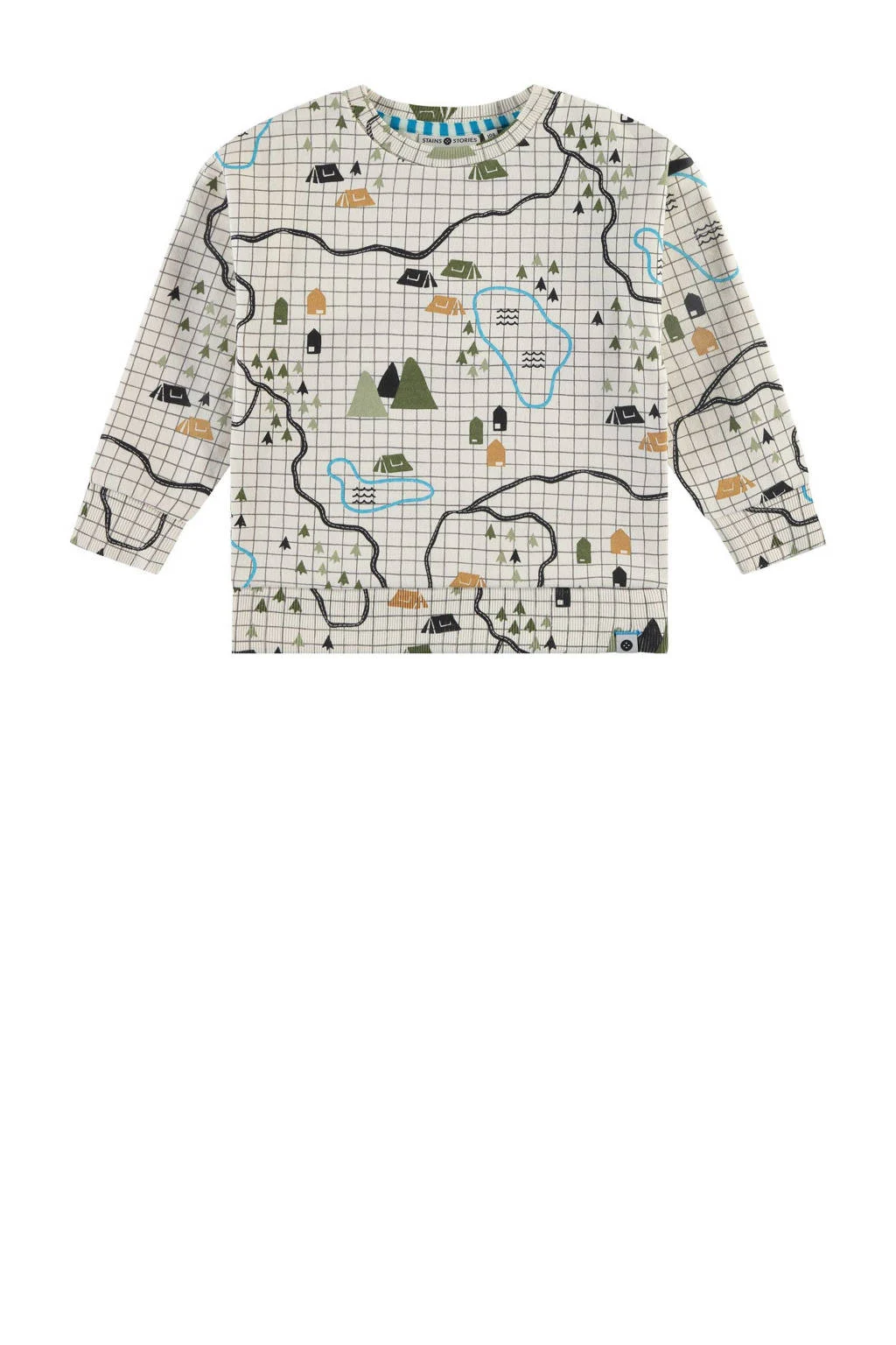 Stains&Stories longsleeve met all over print ecru/groen/blauw