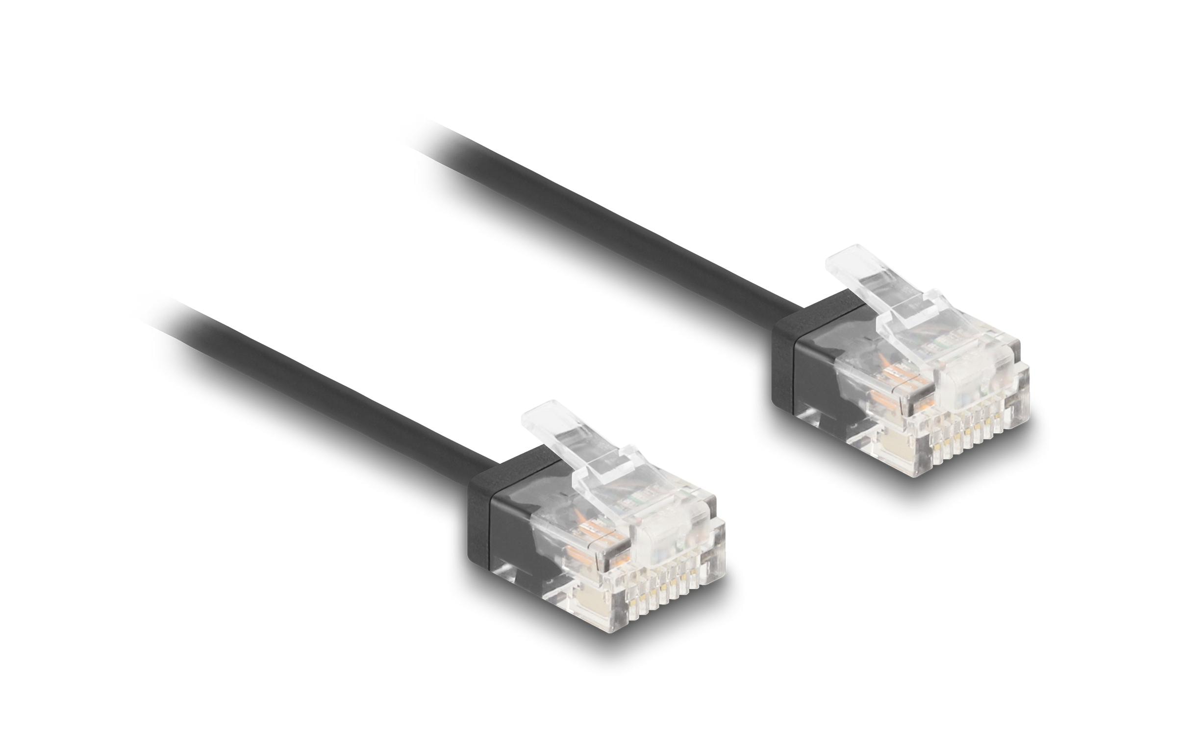 Patchkabel Cat 6, UTP, 2 m, SchwarzDelock RJ45 Netzwerkkabel Cat.6 UTP Ultra Slim 2 m schwarz mit kurzen Steckern