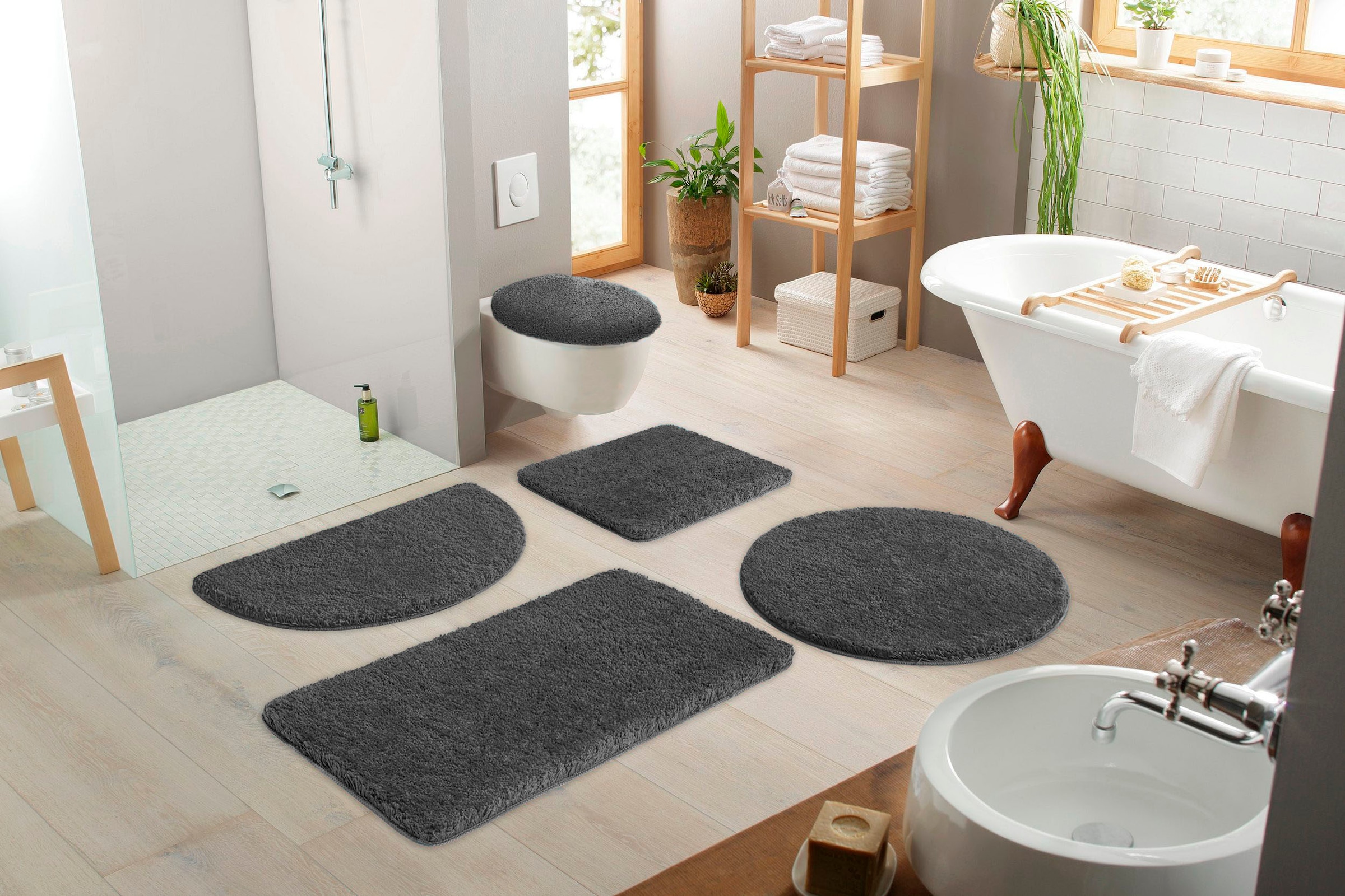 my home Badematte »Sanremo, Badvorleger, Badezimmer Teppich, sehr weich« Höhe 30 mm rutschhemmend beschichtet fussbodenheizungsgeeignet | schnell trocknend Badteppich, unifarben, rechteckig, rund & als 3-tlg. Set erhältlich