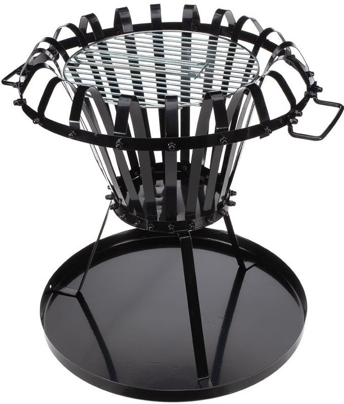 Perel Vuurkorf, met verchroomd grillrooster, bodemplaat, rond, 53.5 x Ø 50 cm, gecoat metaal, zwart