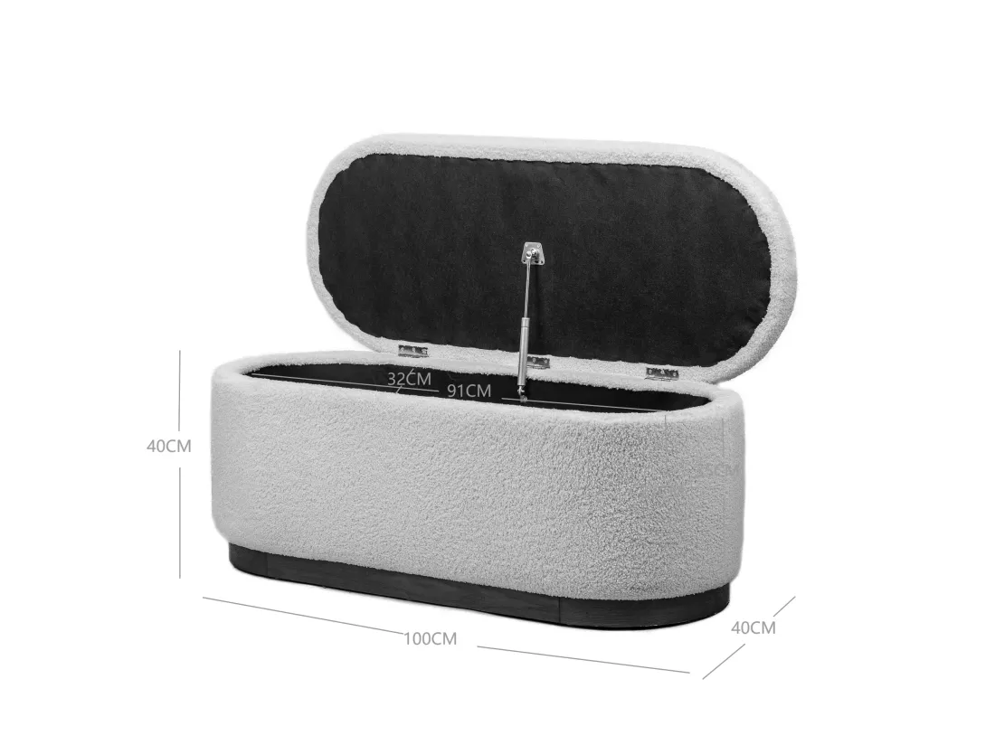 Banc avec rangement en bouclettes blanches
