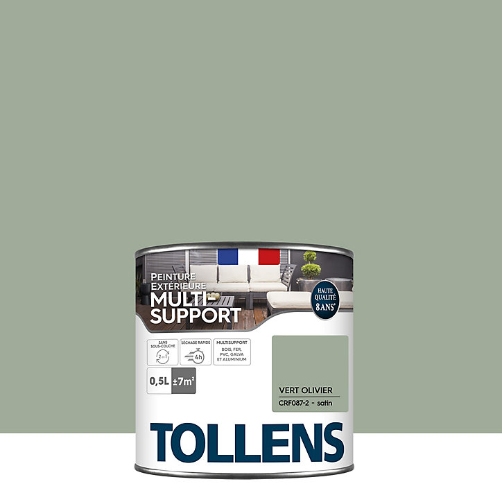 Peinture extérieure multi-supports Tollens satin vert olivier 500ml