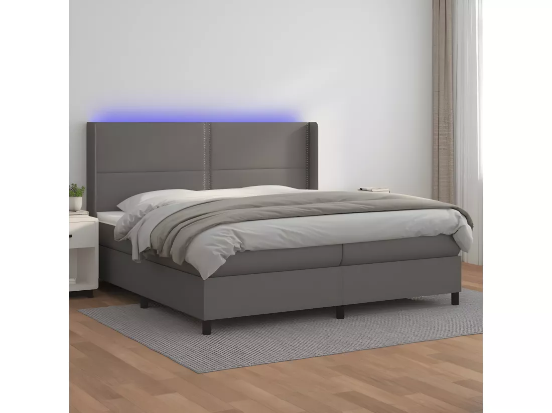 Sommier tapissier et matelas et LED Gris 200x200 cm Similicuir