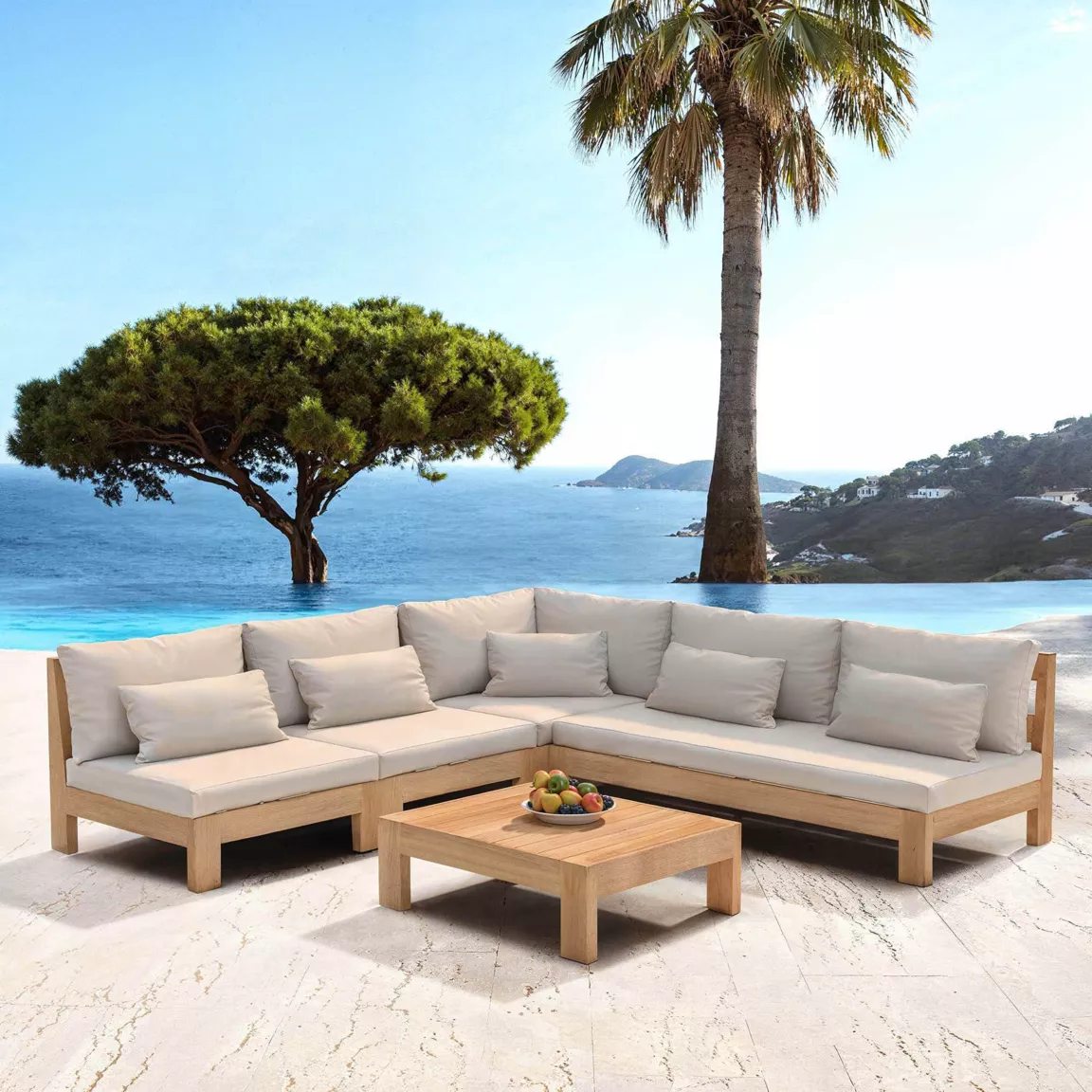 Salon de jardin d'angle en bois d'acacia 6 places 5 pcs Borneo Sable