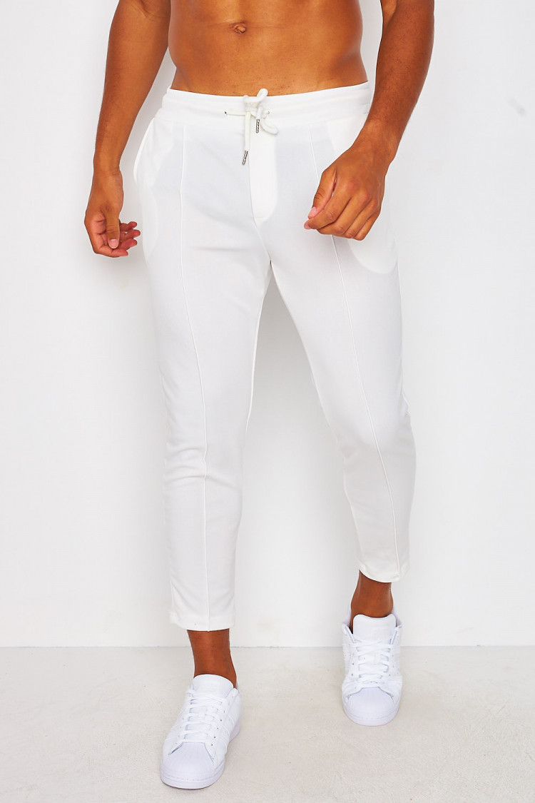 Ensemble blanc couture marquée t-shirt + pantalon