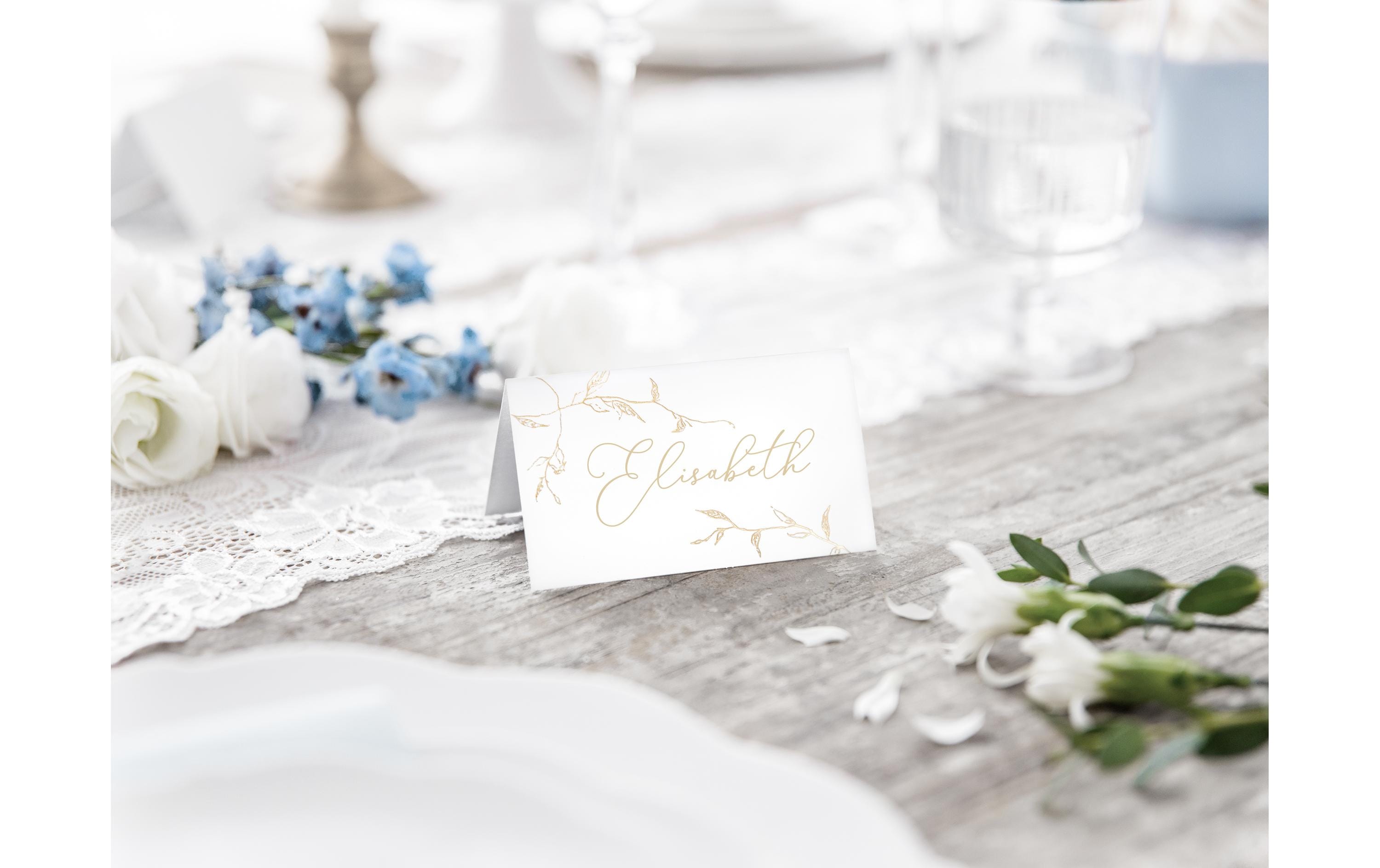 Tischkarte Zweige 9.5 x 5.5 cm, 10 Stück, Weiss/GoldPlatzkarte für den gedeckten Tisch an der Hochzeit und Festen wie Geburtstagspartys oder Silvester