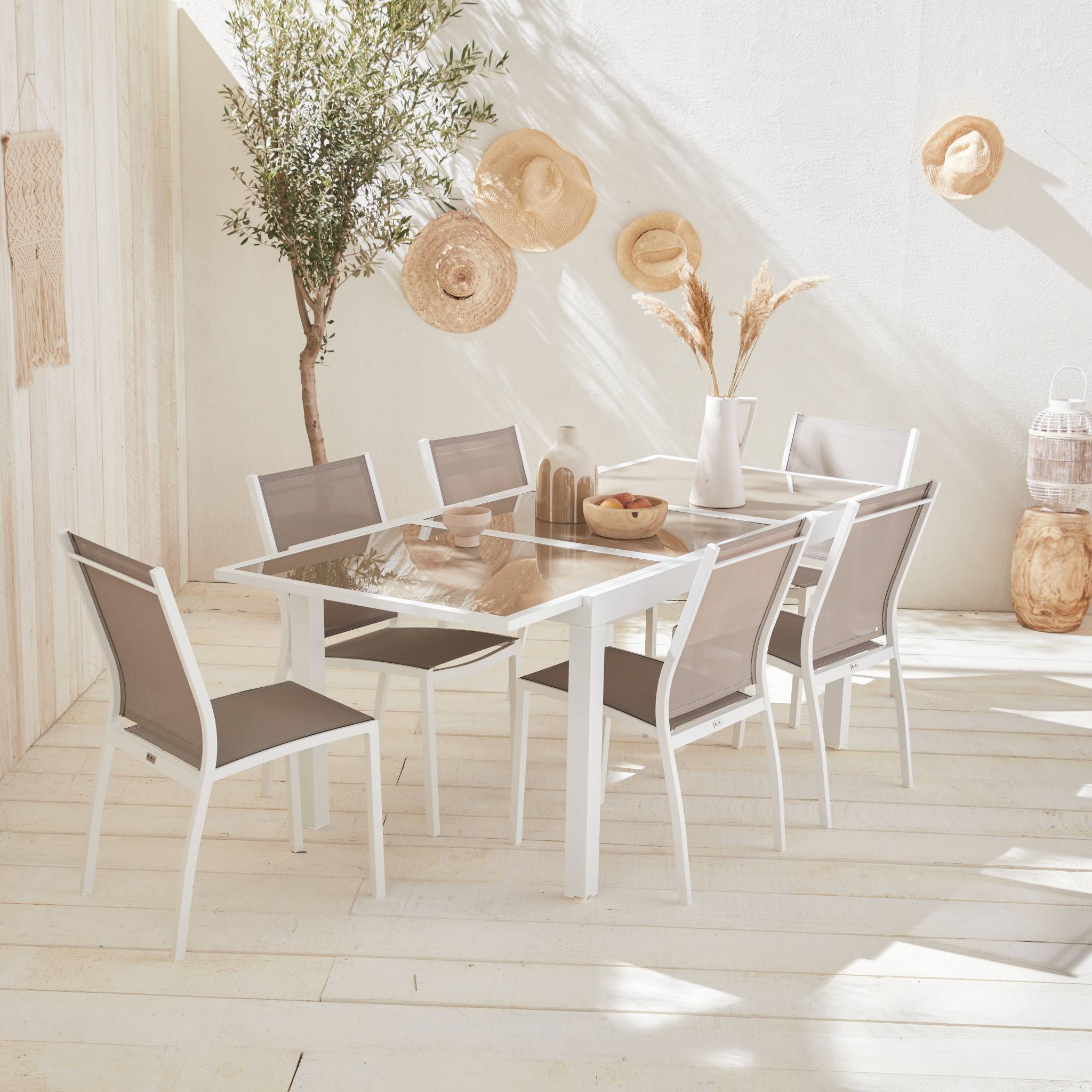 sweeek - Aluminium tuinset 6 plaatsen uitschuifbaar