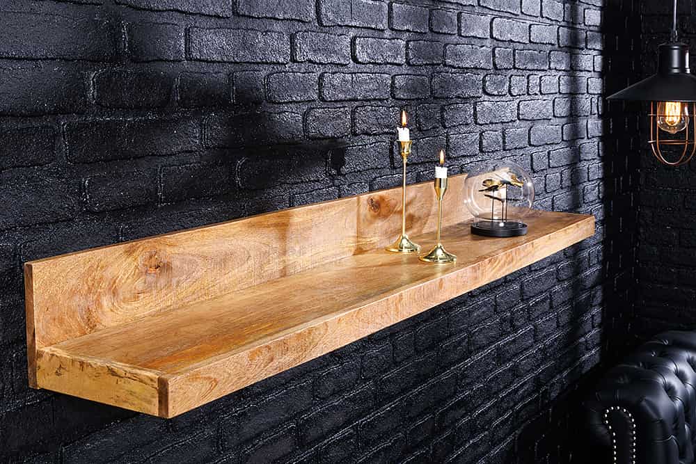 Massives Wandregal MAKASSAR 110cm natur Mangoholz handmade