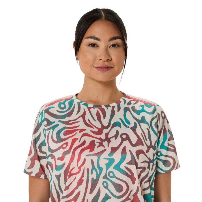 Asics Dame T-shirts Road All Over Print SS Top Hvid