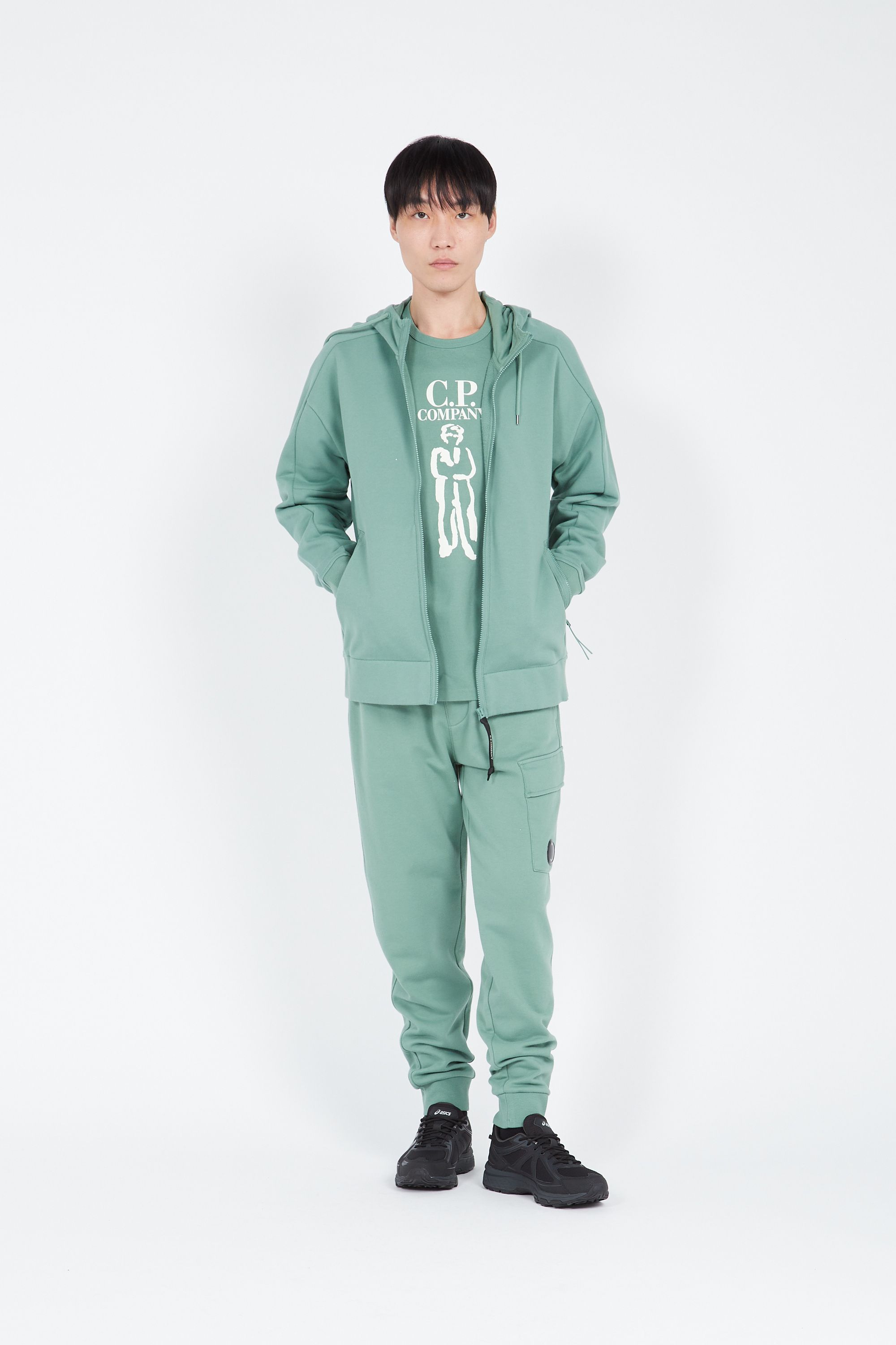 C.P. COMPANY Hoodie zippé DIAGONAL RAISED FLEECE  Vert