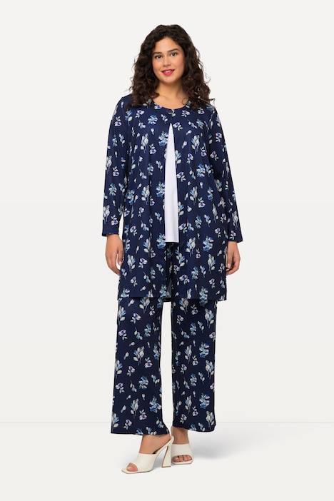 Jerseyjacke, Minimal-Blüten, Rundhals, Knopfverschluss, Langarm