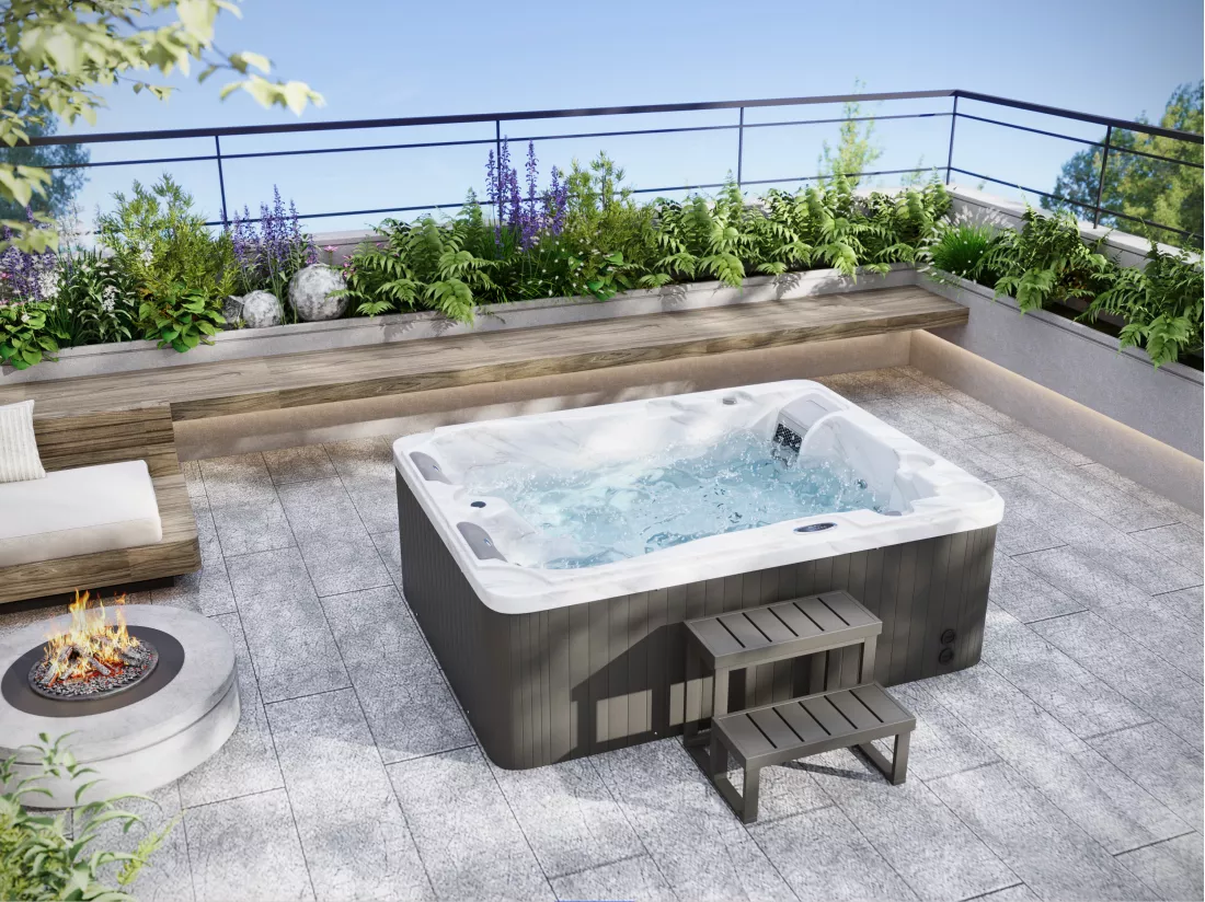 SPA 3 places blanc perlé avec bâche - 65 jets - L210 x P158 x H73 cm - Système BALBOA - FIDJI VI