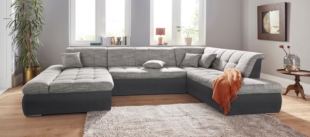 DOMO collection Wohnlandschaft »Moric Luxus  incl. Zierkissen« U-Form,  bis 140kg pro Sitzplatz belastbar, XXL B/T/H: 353/216/80 cm,