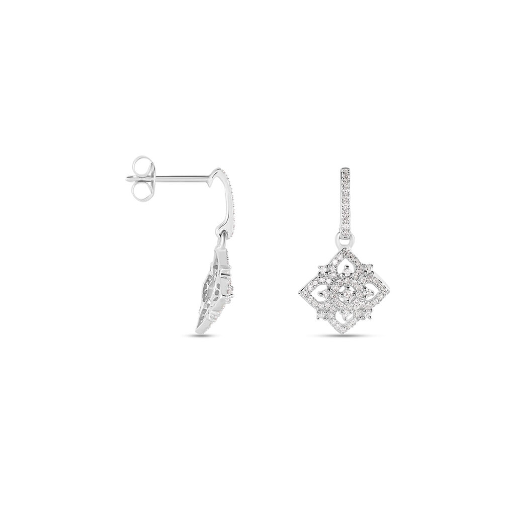 Boucles D'oreilles Pendantes Rosée Or Blanc Diamant