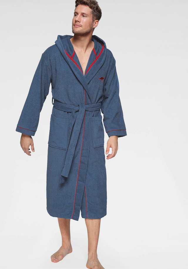 KangaROOS Unisex-Bademantel »Luke, ideal für Sauna & Spa, Hotelbademantel, Morgenmantel«, 1 Stk. für Damen & Herren, Bademantel mit Kapuze & Logostickerei,S-2XL