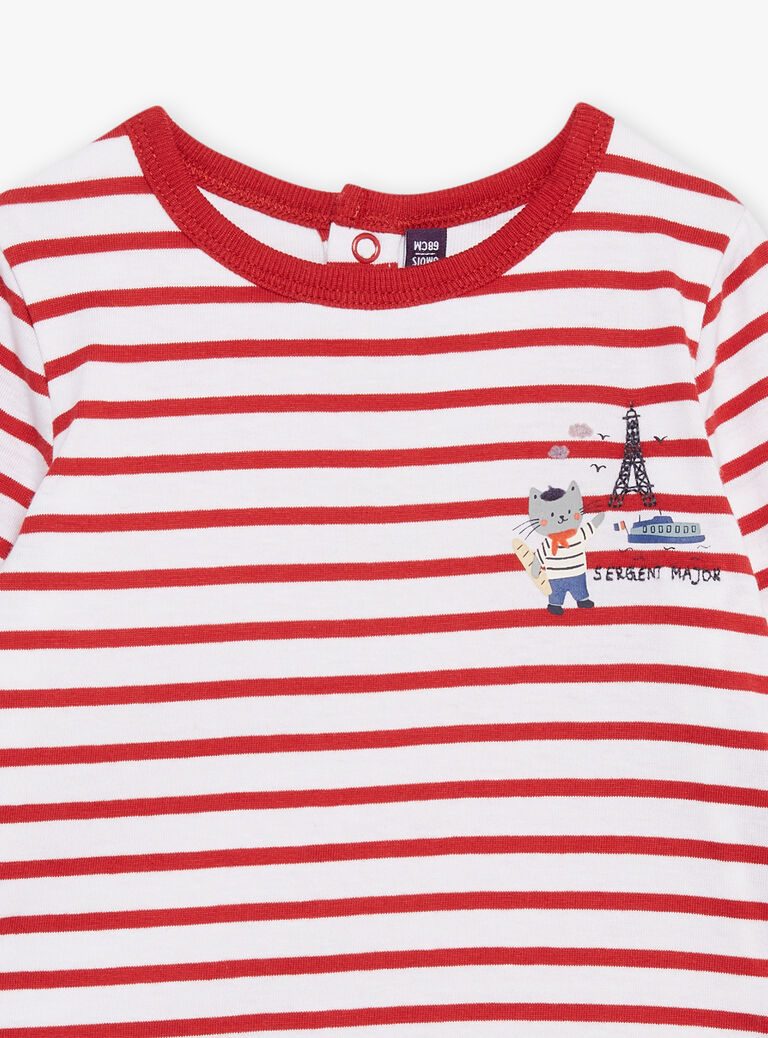 Body T-shirt écru et rouge à imprimé à rayures