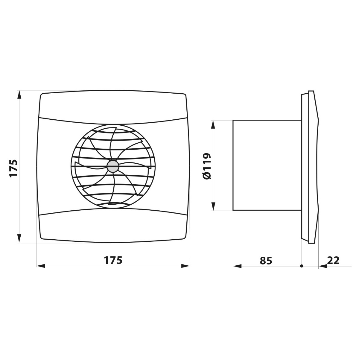 Cata UC-12 TH badkamer ventilator met timer en vochtigheidssensor 12W Ø120mm zwart mat