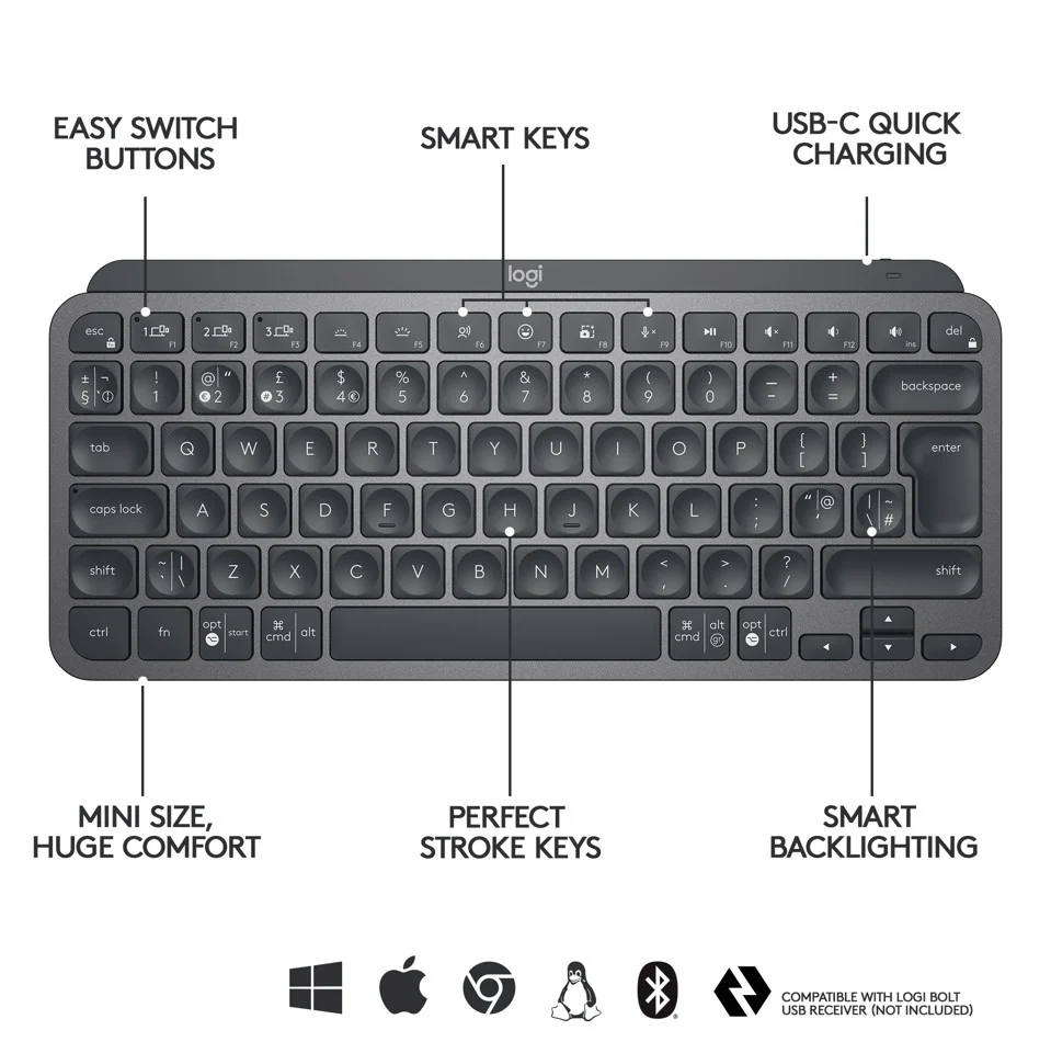 Logitech - MX Keys Mini minimalistisk Trådløs Tastatur - Nordic Layout