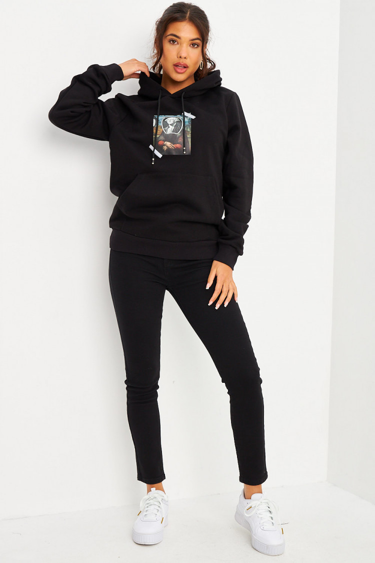 Sweat à capuche noir avec illustration