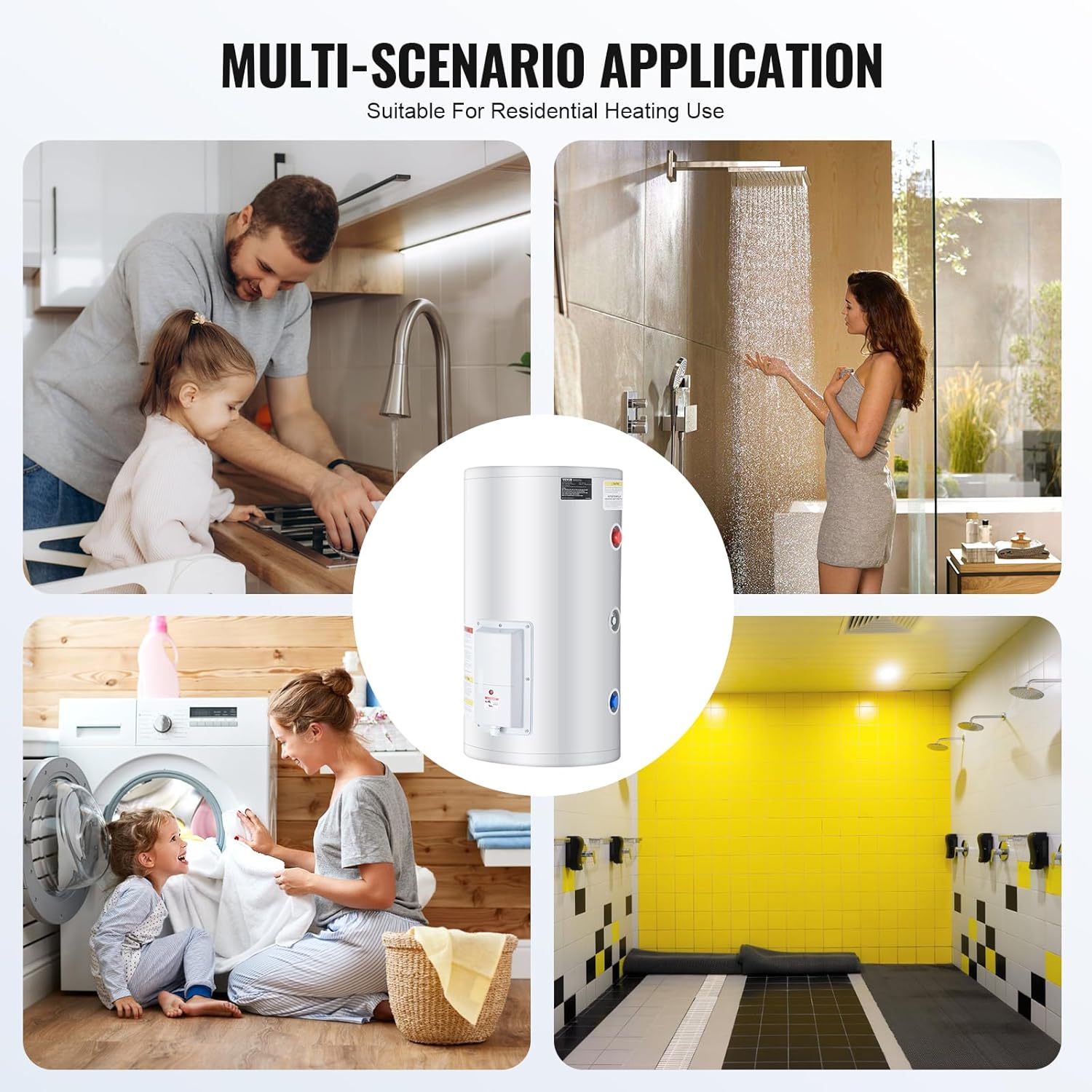 VEVOR Elektrischer Warmwasserbereiter, 18-Gallonen-Tank, Durchlauferhitzer, 1,6 kW Tankless-Warmwasserbereiter mit LED-Anzeige, Drehknopfsteuerung, Durchlauferhitzer für Dusche, Bad