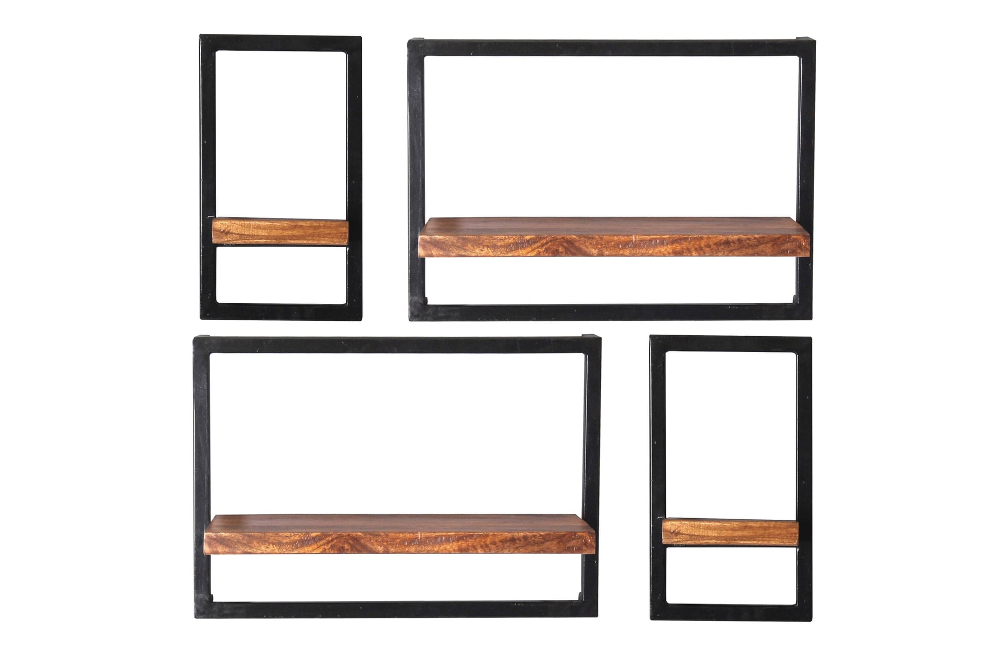 Wandregal-Set, 4-teilig Mangoholz - Altmetall antikschwarz