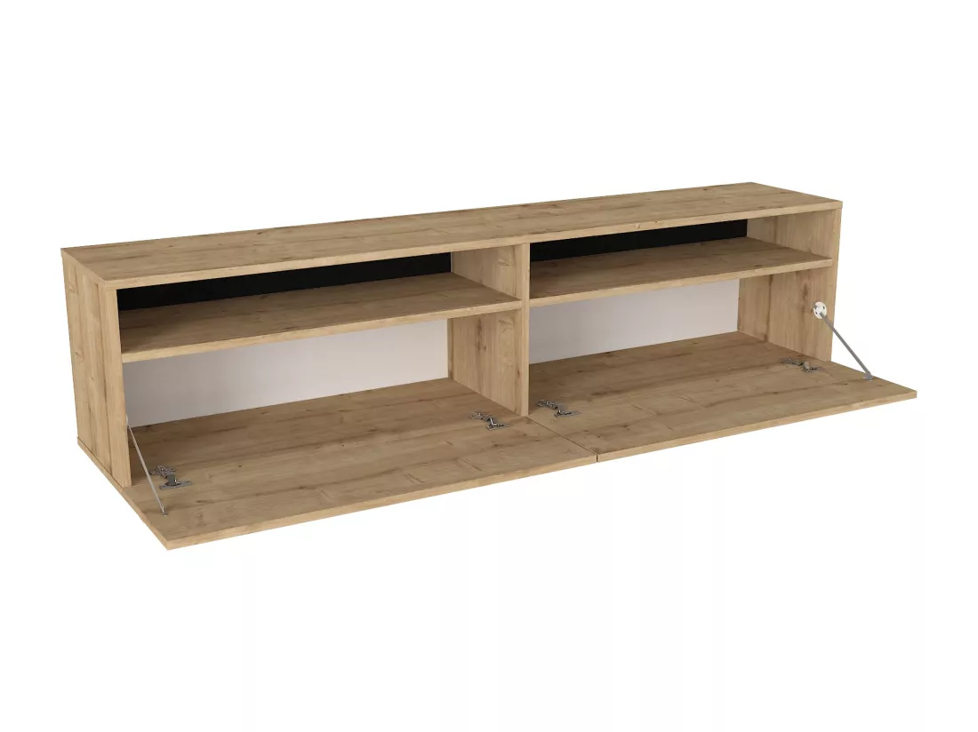 Meuble TV suspendu avec 2 portes et 2 niches - Naturel - KIRIYA