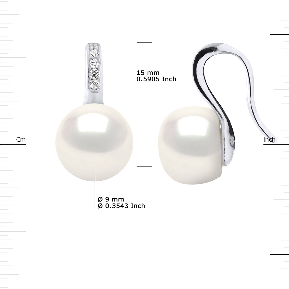 Crochets d'Oreilles Perles d'Eau Douce Boutons 9-10 mm Blanches Joaillerie Argent 925