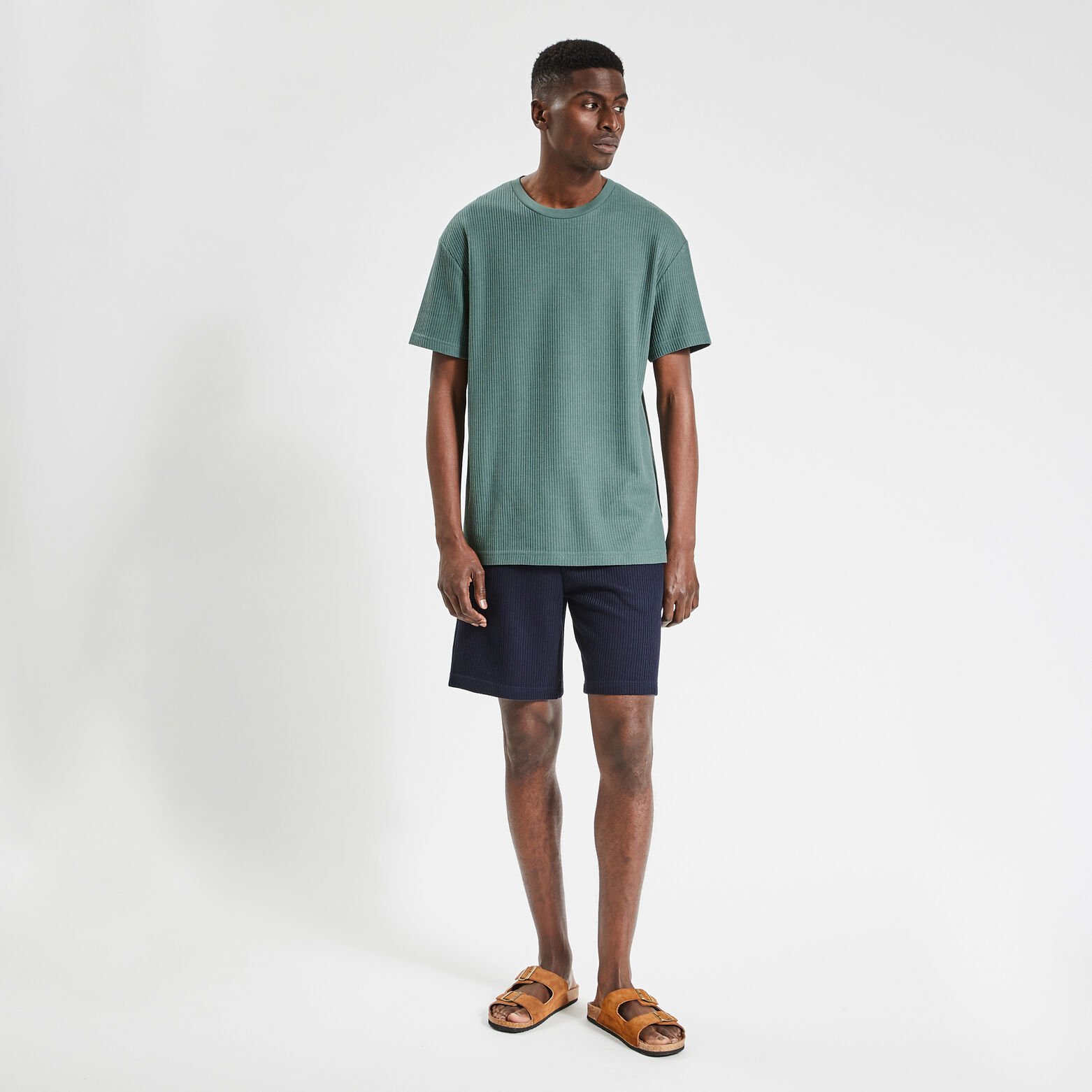 Short en maille matière gaufrée Bleu foncé