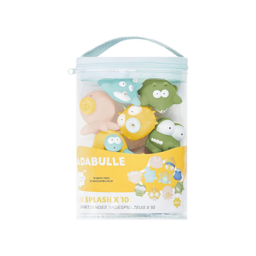 Lot de 10 jouets de bain rigolo spash + sac - Ecru